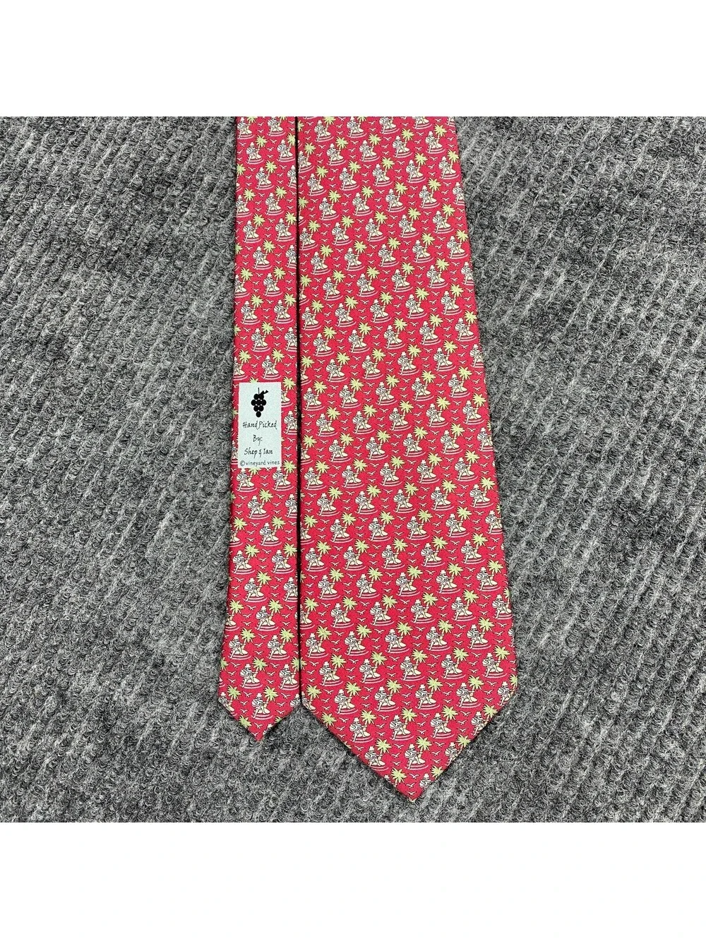 Vineyard Vines Necktie Red Geometric AOP Island Guitarist Silk Tie Made in USA